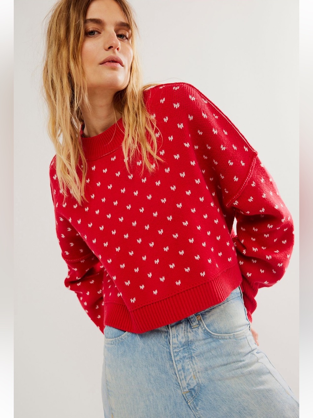 Free People Easy Street Patterned Crop Size Small in Cherry Red Combo